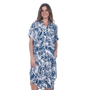 Blue Ginger Hawaii RT: $96 Blue Navy & White Floral Midi Shirt Dress size small